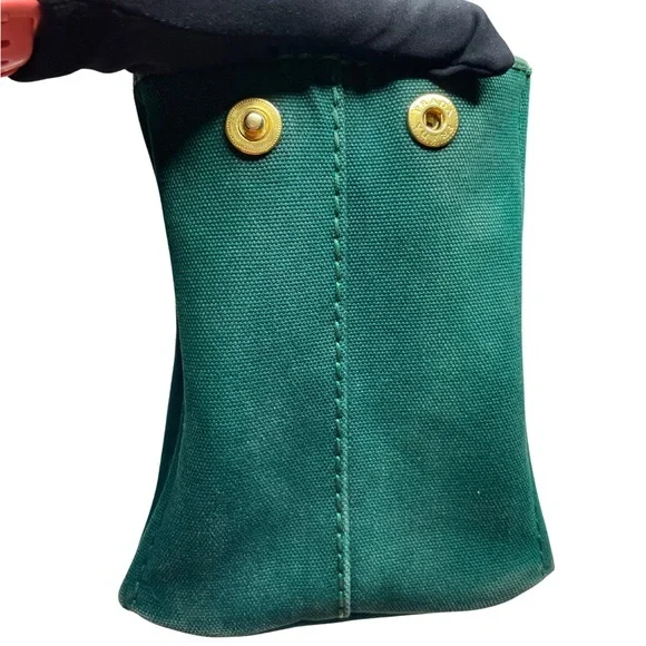 Authentic PRADA Canapa Tote with Gold Hardware & Crossbody Strap - Green Canvas - Picture 6 of 13